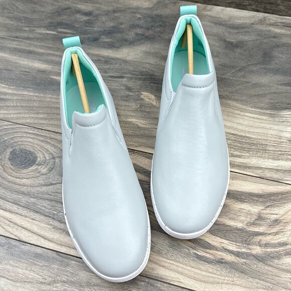 FITFLOP 9 Leather Rally Speckle Sole Slip On Trainers Skate Sneakers Soft Grey - Picture 2 of 11